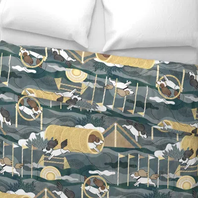 Spoonflower Dog Agility Dark- Dogs At The Park- Large Scale Wide Cotton Sateen 3.5 oz 26" X 20" Standard Knife E