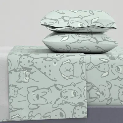 Spoonflower Doodle Dogs Soft Spa Sage Green 12 X 24 Inch Half Drop Repeat Scale Queen Sheet Set