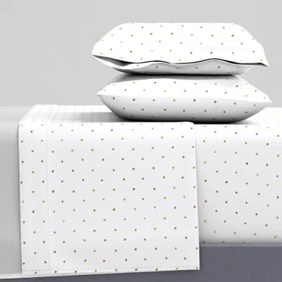 Spoonflower Dots Gold On White - S Polka Dot Full Sheet Set