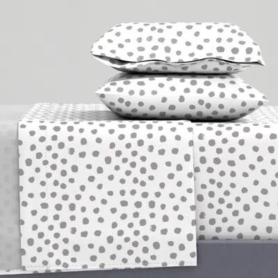 Spoonflower Dots Painted Dots Gray Grey Opal Grey Nursery Baby Queen Sheet Set