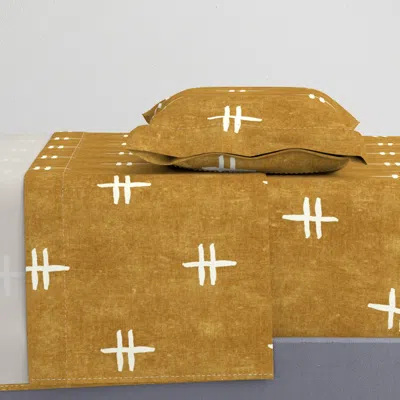 Spoonflower Double Cross - Mud Cloth - Mustard - Mudcloth Tribal - Lad19 Twin Xl Sheet Set