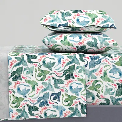 Spoonflower Dragon Fire Blue & Green Small King Sheet Set