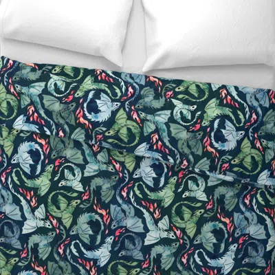Spoonflower Dragon Fire Dark Blue & Green Wide Cotton Sateen 3.5 oz 26" X 20" Standard Knife Edge