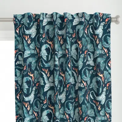 Spoonflower Dragon Fire Dark Teal Curtain Panel
