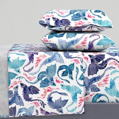 Spoonflower Dragon Fire Turquoise & Purple Full Sheet Set