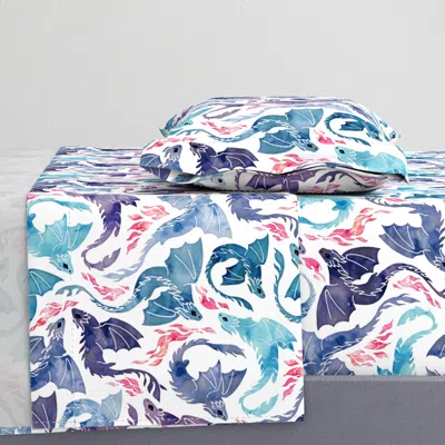 Spoonflower Dragon Fire Turquoise & Purple Twin Xl Sheet Set