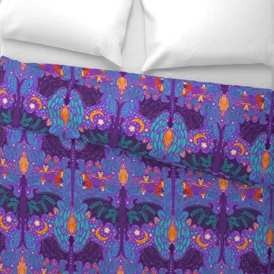 Spoonflower Dragon Forest At Night - F2 Neon Wide Cotton Sateen 3.5 oz 26" X 20" Standard Knife Edge