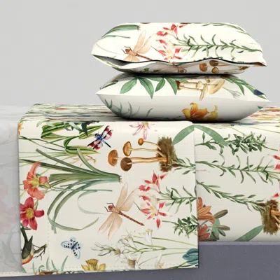 Spoonflower Dragonfly Garden Crema // X-large King Sheet Set