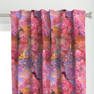Spoonflower Dragons Spring Sky Sakura Curtain Panel