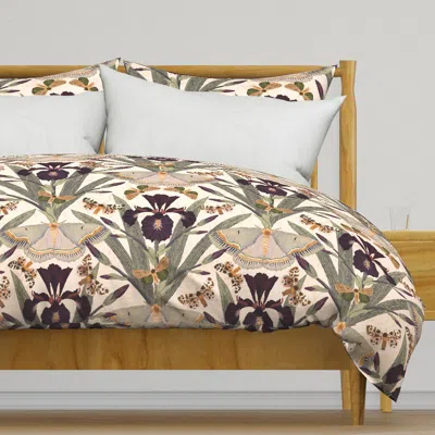 Spoonflower Dreamy Dutch Iris & Moths Dark Duvet Cover