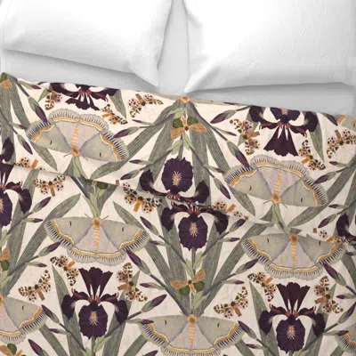 Spoonflower Dreamy Dutch Iris & Moths Dark Purple Gold Mint Off White Cottagecore Xl Euro Pillow Sha