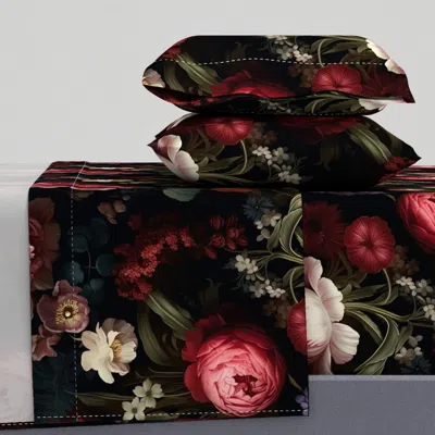 Spoonflower Dutch Master Floral Xl Queen Sheet Set In Red