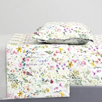 Spoonflower Eame's Wildflower Meadow - Watercolor Floral Botanical Easter Spring Twin Xl Sheet Set