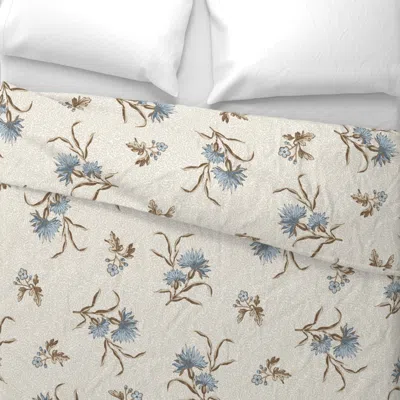Spoonflower Edwina Floral Toss Brown Quiet Blues And Tan Copy Wide Cotton Sateen 3.5 oz 26" X 20" Standard Knife