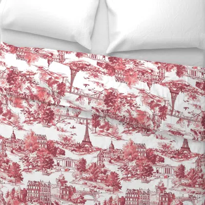 Spoonflower Eiffel Bliss Toile - Red/white Wallpaper - New Wide Cotton Sateen 3.5 oz 30" X 24" Standard Flanged In Multi