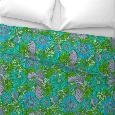 Spoonflower Electric 70s Mid Mod Mums Wide Cotton Sateen 3.5 oz 30" X 24" Standard Flanged