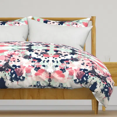Spoonflower Ellie Abstract Coral Navy Mint Duvet Cover