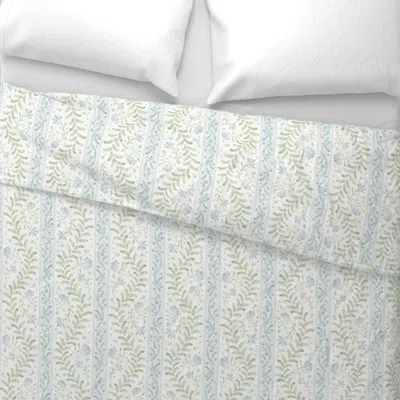 Spoonflower Eloise -grandmillennial Stripes Climbing Watercolour Vine Leaves-sage Blue Euro Pillow S
