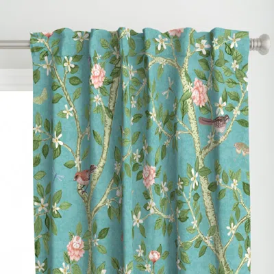 Spoonflower Elsie's Garden Turquoise Curtain Panel In Green