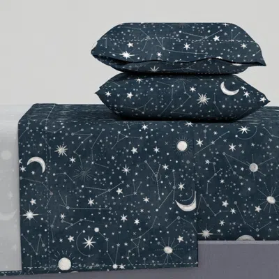 Spoonflower Embroidered Denim Stitched Stars And Constellations Washed Out Dark Jeans King Sheet Set