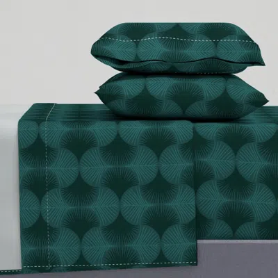 Spoonflower Emerald Tropical Geometry Queen Sheet Set