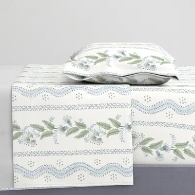 Spoonflower Emma Stripe Quiet Blue And Greens On Cream Copy Twin Xl Sheet Set