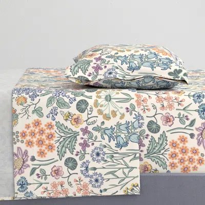 Spoonflower Emmas Flower Meadow Large - Multicolored Warm Tone Cottagecore Wild Floral Twin Sheet Se