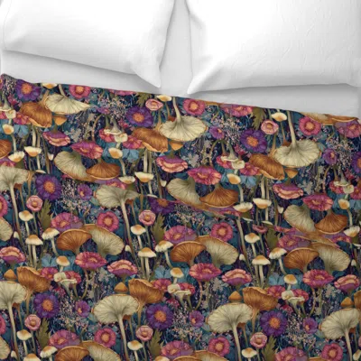 Spoonflower Enchanted Mushroom And Floral Pattern Wide Cotton Sateen 3.5 oz 26" X 20" Standard Knife Edge