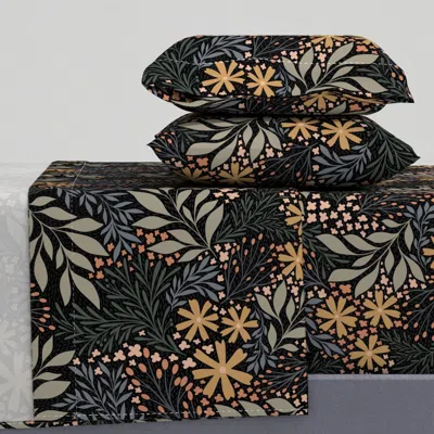 Spoonflower English Garden Floral - Black - Vintage Floral - Large Queen Sheet Set