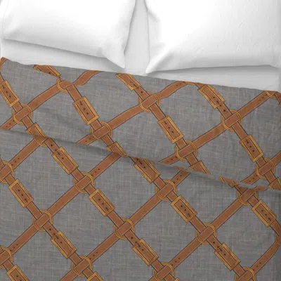 Spoonflower Equestrian Leather Brown Straps And Buckles On Textured Light Gray Backdrop King Pillow