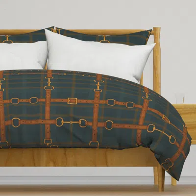 Spoonflower Equestrian Tartan And Leather Duvet Cover