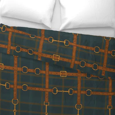Spoonflower Equestrian Tartan And Leather Wide Cotton Sateen 3.5 oz 26" X 20" Standard Knife Edge