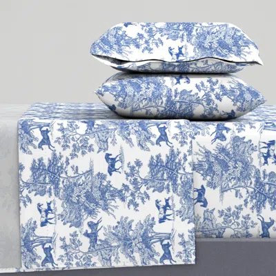 Spoonflower Equestrian Toile - Large - French Blue Full Sheet Set
