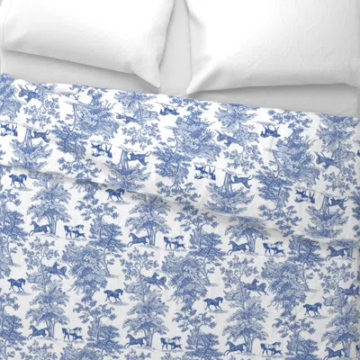 Spoonflower Equestrian Toile - Large - French Blue Wide Cotton Sateen 3.5 oz 26" X 20" Standard Knife Edge