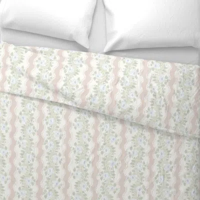 Spoonflower Etta Floral Stripe Ash Rose Wide Cotton Sateen 3.5 oz 26" X 20" Standard Knife Edge