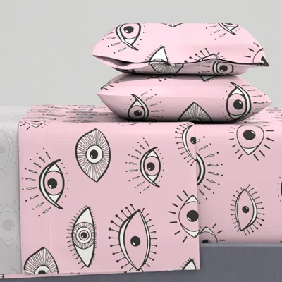Spoonflower Evil Eye - Light Pink (jumbo Scale) King Sheet Set
