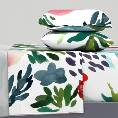 Spoonflower Extra  Extra Large Bright Maximalist Watercolor Floral Garden Full Sheet Set