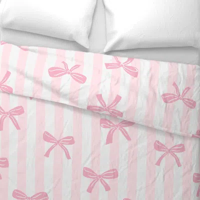 Spoonflower Extra Large Pink Bow On Light Pink And White Stripe Wide Cotton Sateen 3.5 oz 26" X 20" Standard Kni