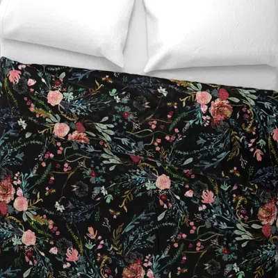 Spoonflower Fable Floral (black) Jumbo Wide Cotton Sateen 3.5 oz 26" X 20" Standard Knife Edge