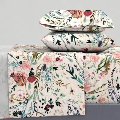 Spoonflower Fable Floral (blush) Jumbo King Sheet Set
