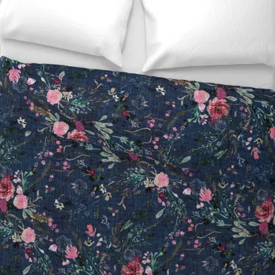 Spoonflower Fable Floral (navy) Jumbo Wide Cotton Sateen 3.5 oz 26" X 20" Standard Knife Edge