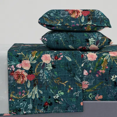 Spoonflower Fable Floral (teal) Jumbo Full Sheet Set