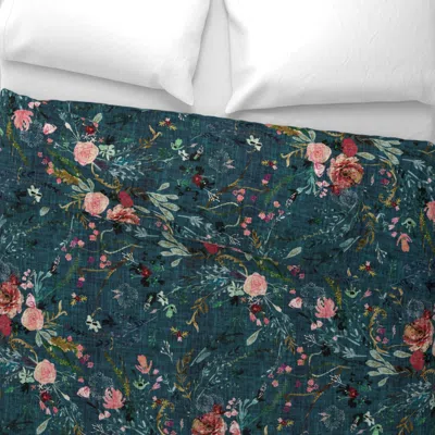 Spoonflower Fable Floral (teal) Jumbo Wide Cotton Sateen 3.5 oz 26" X 20" Standard Knife Edge