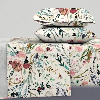 Spoonflower Fable Floral (vintage Cream) Jumbo King Sheet Set