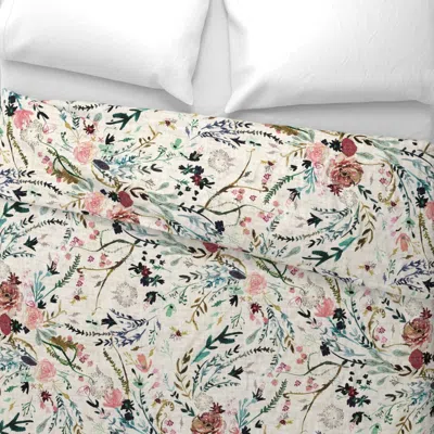 Spoonflower Fable Floral (vintage Cream) Jumbo Wide Cotton Sateen 3.5 oz 26" X 20" Standard Knife Edge