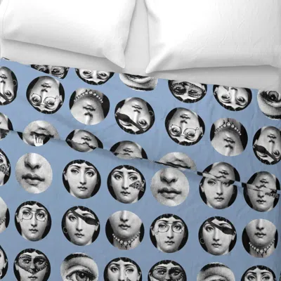 Spoonflower Faces Of Lina No. 1 French Blue Euro Pillow Sham