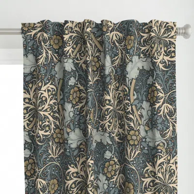 Spoonflower Faded Blue Slate Seaweed Curtain Panel