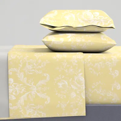 Spoonflower Faded Rococo Roses Buttercup Reversed Queen Sheet Set