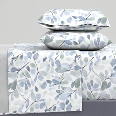 Spoonflower Faded Watercolor Leaves-blue Mist King Sheet Set