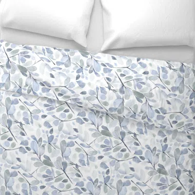 Spoonflower Faded Watercolor Leaves-blue Mist Wide Cotton Sateen 3.5 oz 26" X 20" Standard Knife Edge